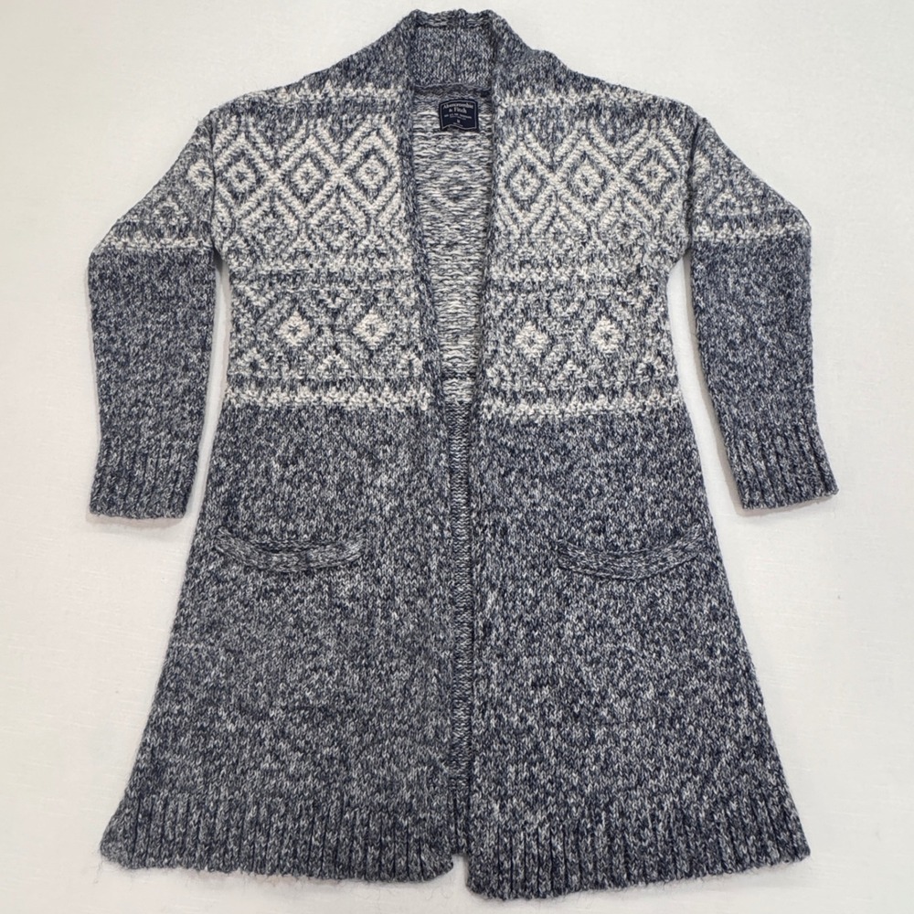 Abercrombie & Fitch Women Blue Fair Isle Marled Open Front Longline Cardigan M